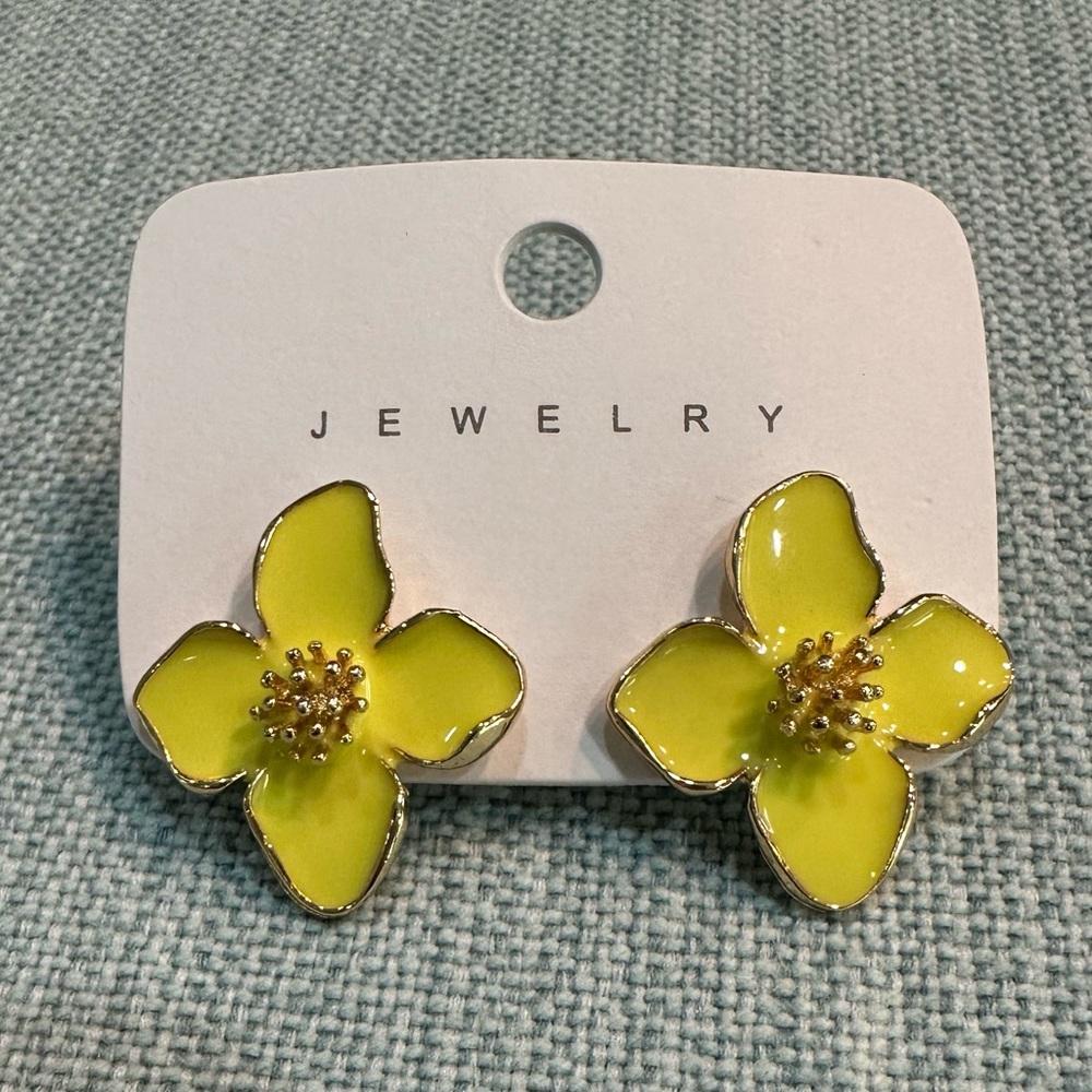 Yellow & gold enamel flower earrings